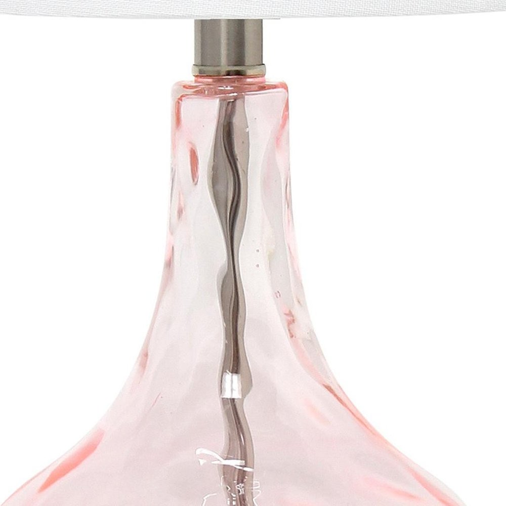 23" Rose And Silver Glass And Metal Round Table Lamp With White Drum Shade