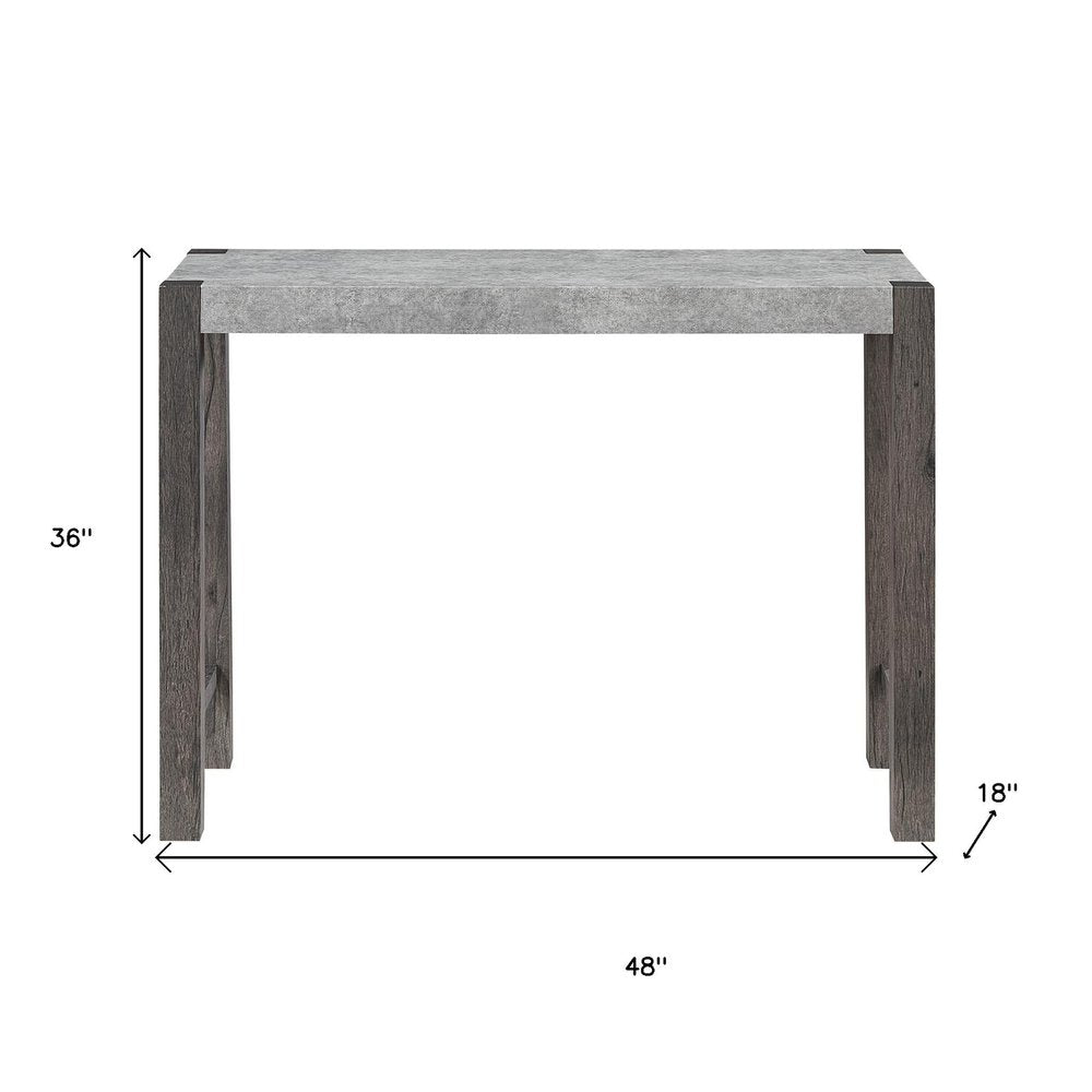 48" Three Piece Gray and Dark Brown Faux Marble and Solid Wood Rectangular Bar Set