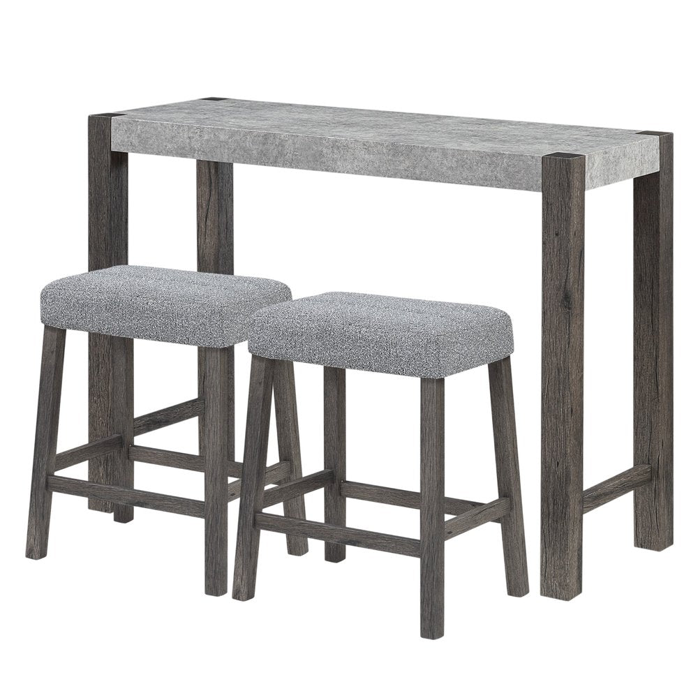 48" Three Piece Gray and Dark Brown Faux Marble and Solid Wood Rectangular Bar Set