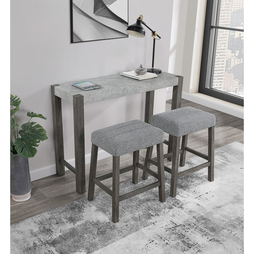 48" Three Piece Gray and Dark Brown Faux Marble and Solid Wood Rectangular Bar Set