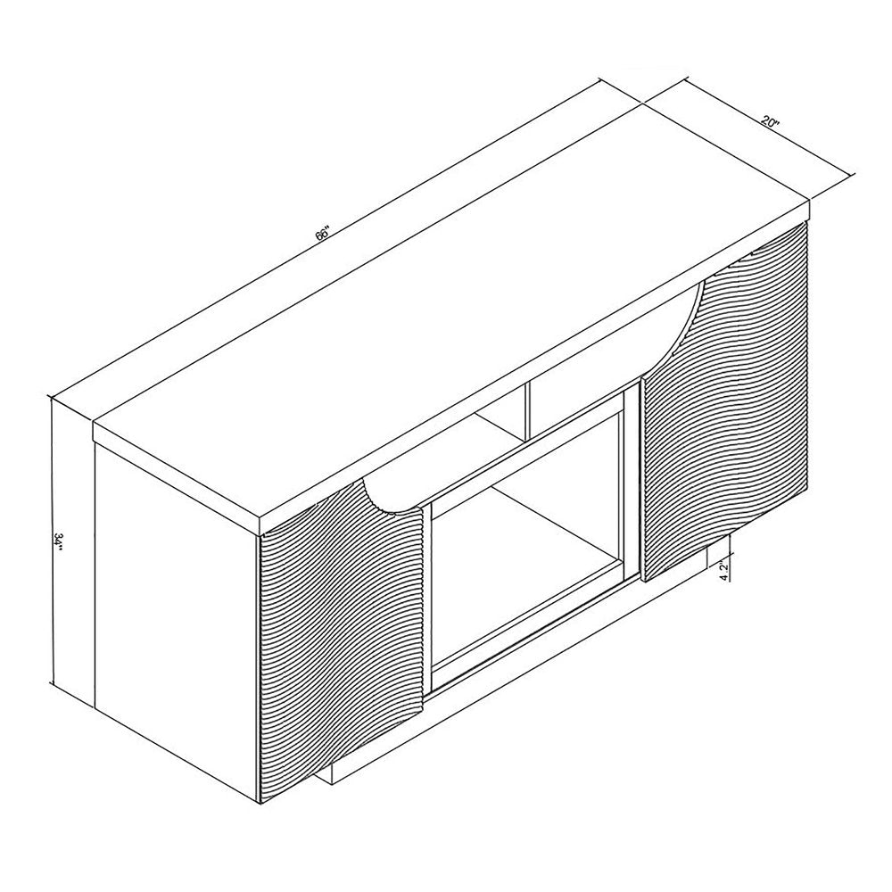 66" White Ribbed Wood Electric Storage Cabinet Fireplace With LED And Speaker