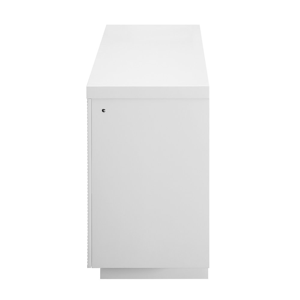 76" White Ribbed Wood Electric Storage Cabinet Fireplace With LED And Speaker