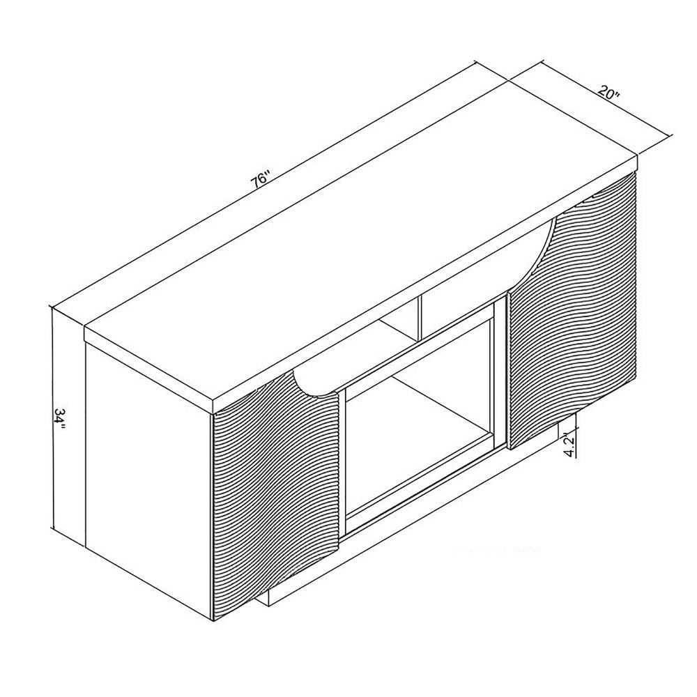 76" White Ribbed Wood Electric Storage Cabinet Fireplace With LED And Speaker