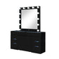 62" Black Wood And Glass Six Drawer Vanity Table With Mirror Seating And Lights