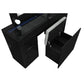 62" Black Wood And Glass Six Drawer Vanity Table With Mirror Seating And Lights