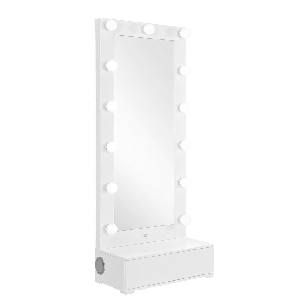 74" White Wood Lighted Freestanding Framed Full Length Mirror