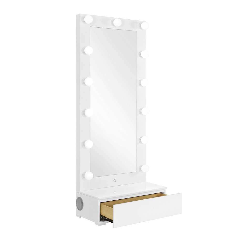 74" White Wood Lighted Freestanding Framed Full Length Mirror