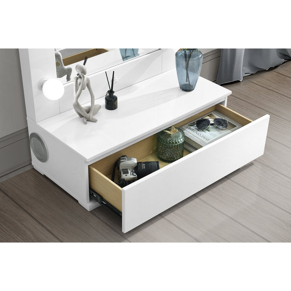 74" White Wood Lighted Freestanding Framed Full Length Mirror
