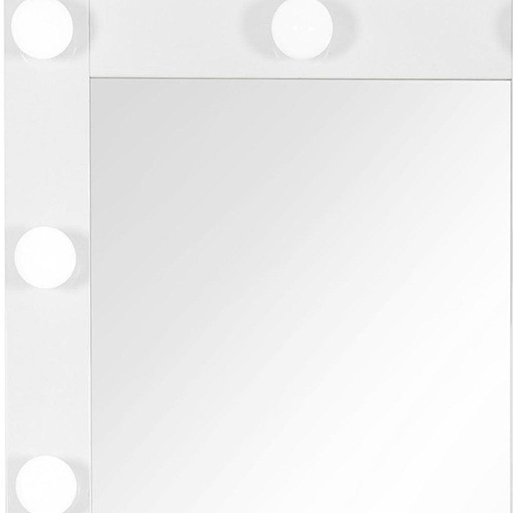 74" White Wood Lighted Freestanding Framed Full Length Mirror