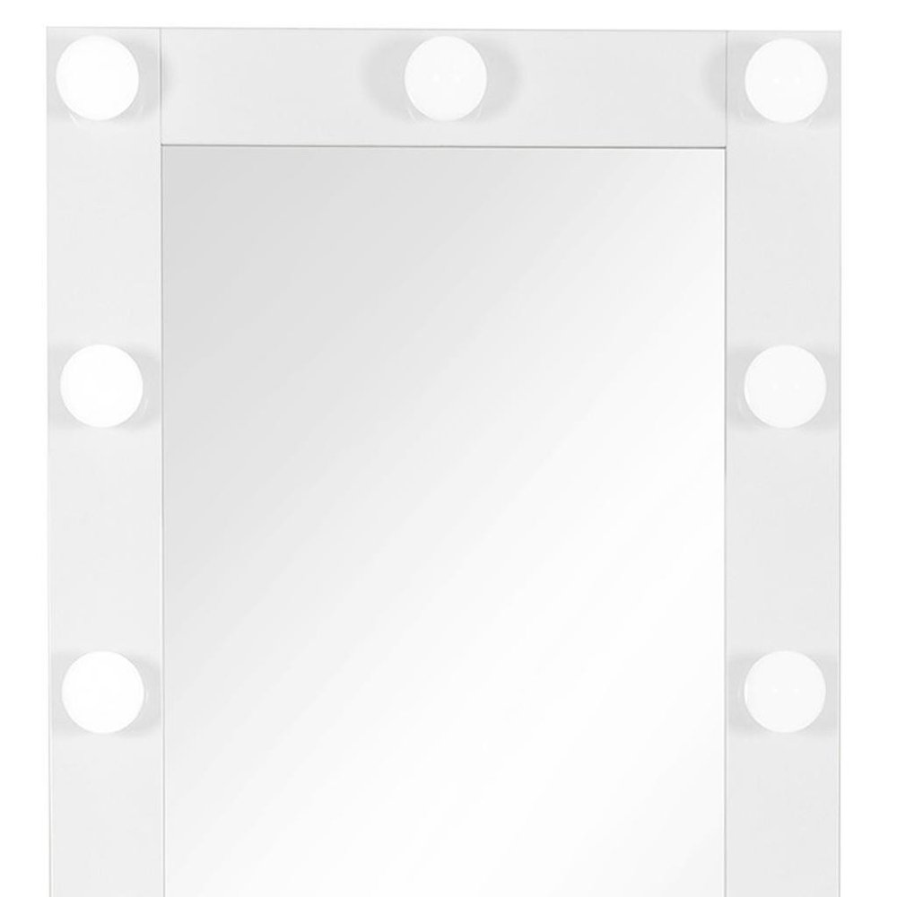 74" White Wood Lighted Freestanding Framed Full Length Mirror