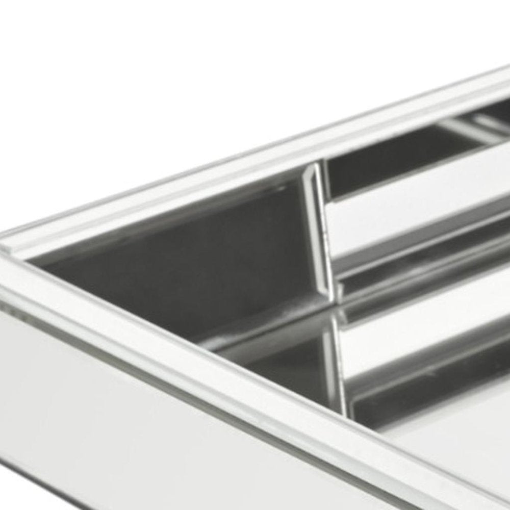 16" Silver Mirrored Glass Serving Tray With Handles