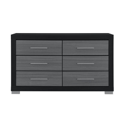 63" Black And Gray Wood Six Drawer Double Dresser