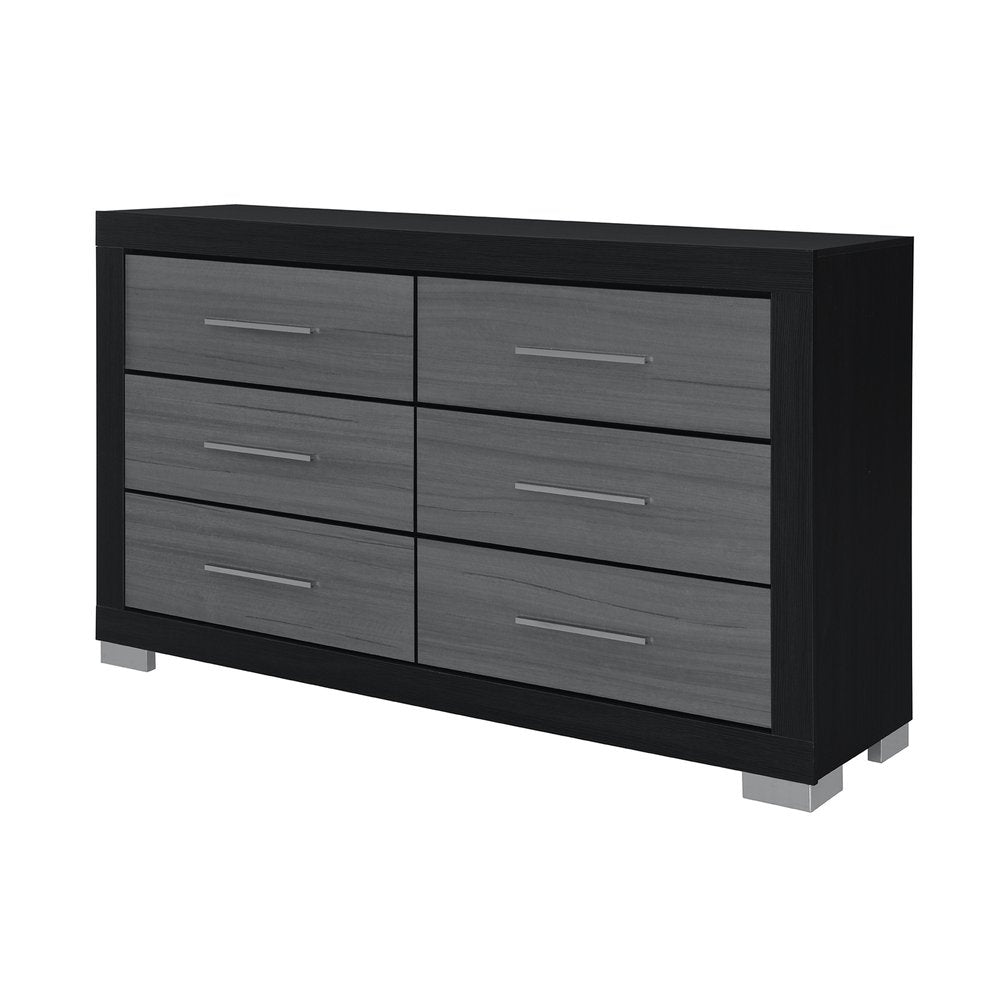 63" Black And Gray Wood Six Drawer Double Dresser