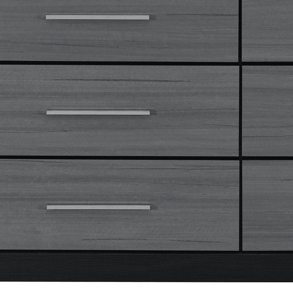 63" Black And Gray Wood Six Drawer Double Dresser