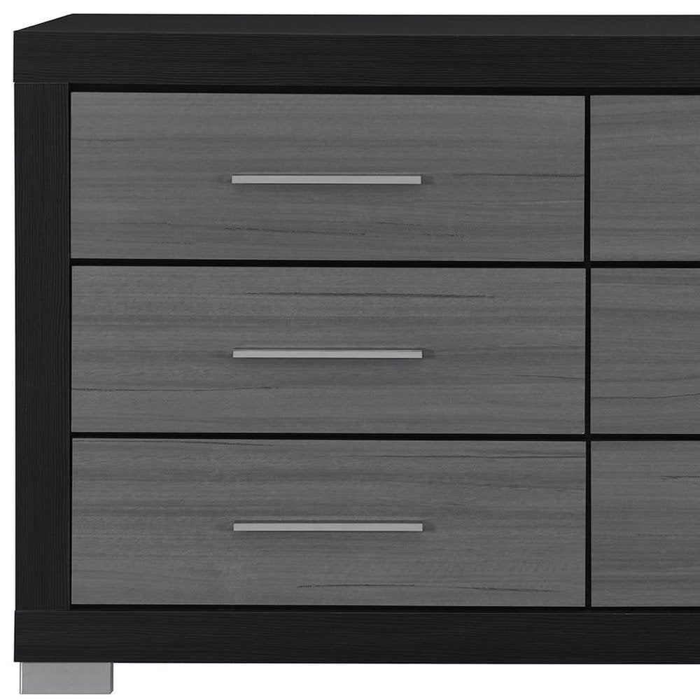 63" Black And Gray Wood Six Drawer Double Dresser