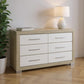 63" Natural And White Wood Six Drawer Double Dresser