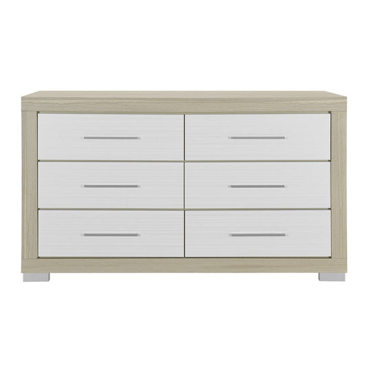 63" Natural And White Wood Six Drawer Double Dresser