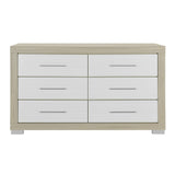 63" Natural And White Wood Six Drawer Double Dresser