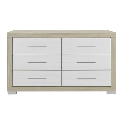 63" Natural And White Wood Six Drawer Double Dresser