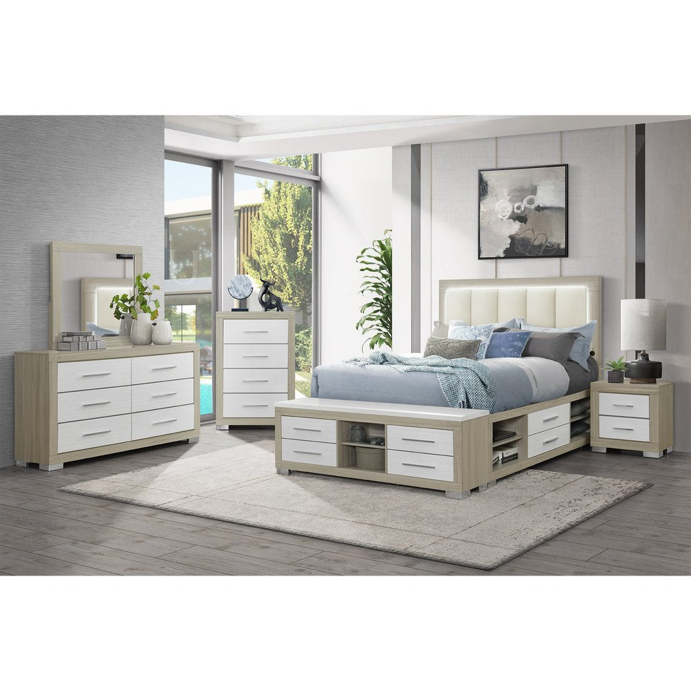 63" Natural And White Wood Six Drawer Double Dresser