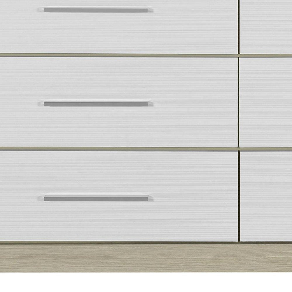 63" Natural And White Wood Six Drawer Double Dresser