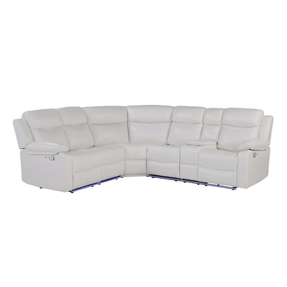 Off White Faux Leather Reclining Curved Six Piece Sectional With LED And Console