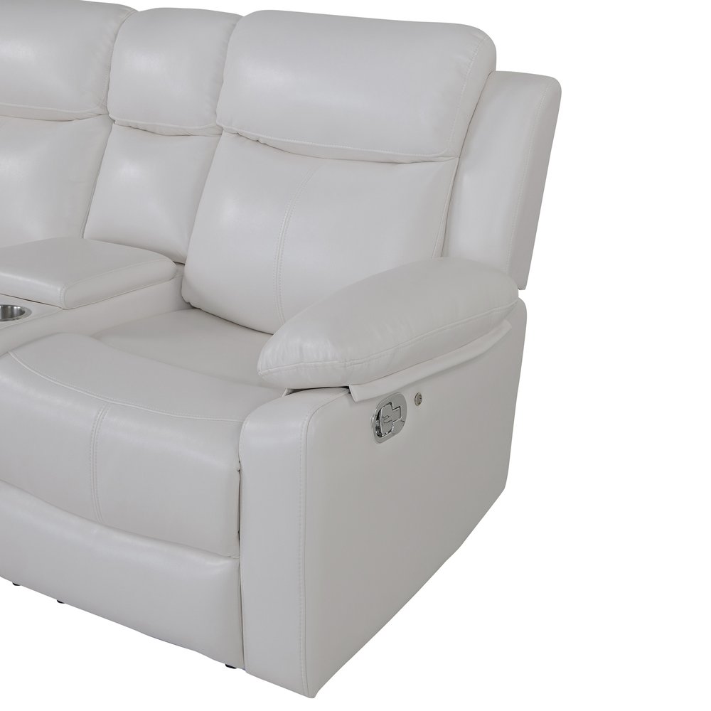 Off White Faux Leather Reclining Curved Six Piece Sectional With LED And Console