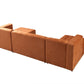 Orange Velvet U Shaped Three Piece Sofa and Chaise Sectional With Toss Pillows