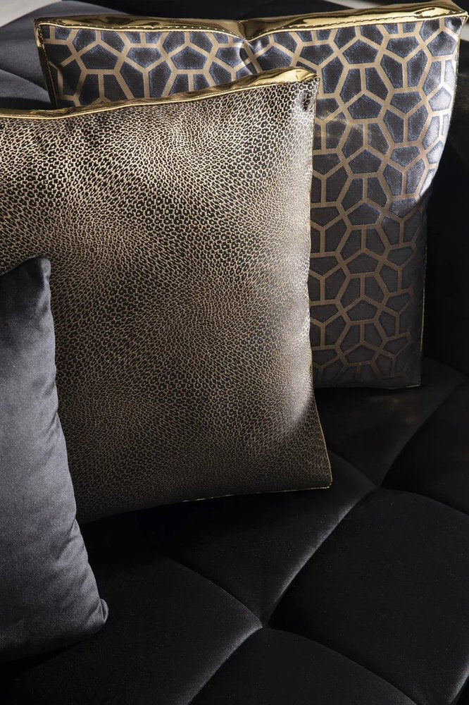 Black Velvet U Shaped Three Piece Sofa and Chaise Sectional With Toss Pillows