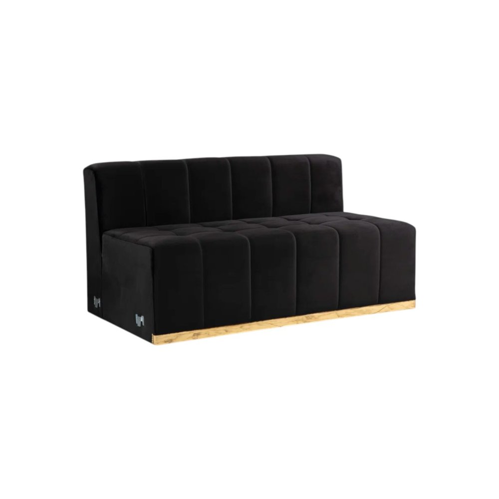 Black Velvet U Shaped Three Piece Sofa and Chaise Sectional With Toss Pillows