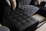 Black Velvet U Shaped Three Piece Sofa and Chaise Sectional With Toss Pillows