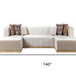 Ivory Velvet U Shaped Three Piece Sofa and Chaise Sectional With Toss Pillows