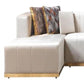 Ivory Velvet U Shaped Three Piece Sofa and Chaise Sectional With Toss Pillows
