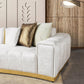 Gold And White Velvet Curved Three Piece Sectional With Toss Pillows