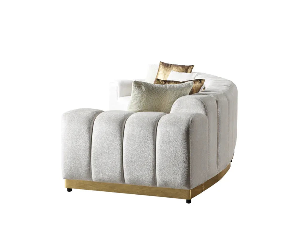 Gold And White Velvet Curved Three Piece Sectional With Toss Pillows