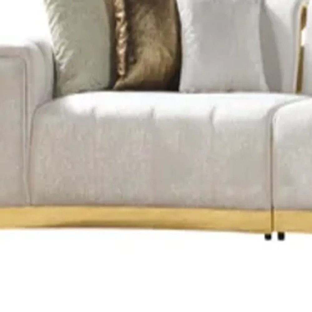 Gold And White Velvet Curved Three Piece Sectional With Toss Pillows