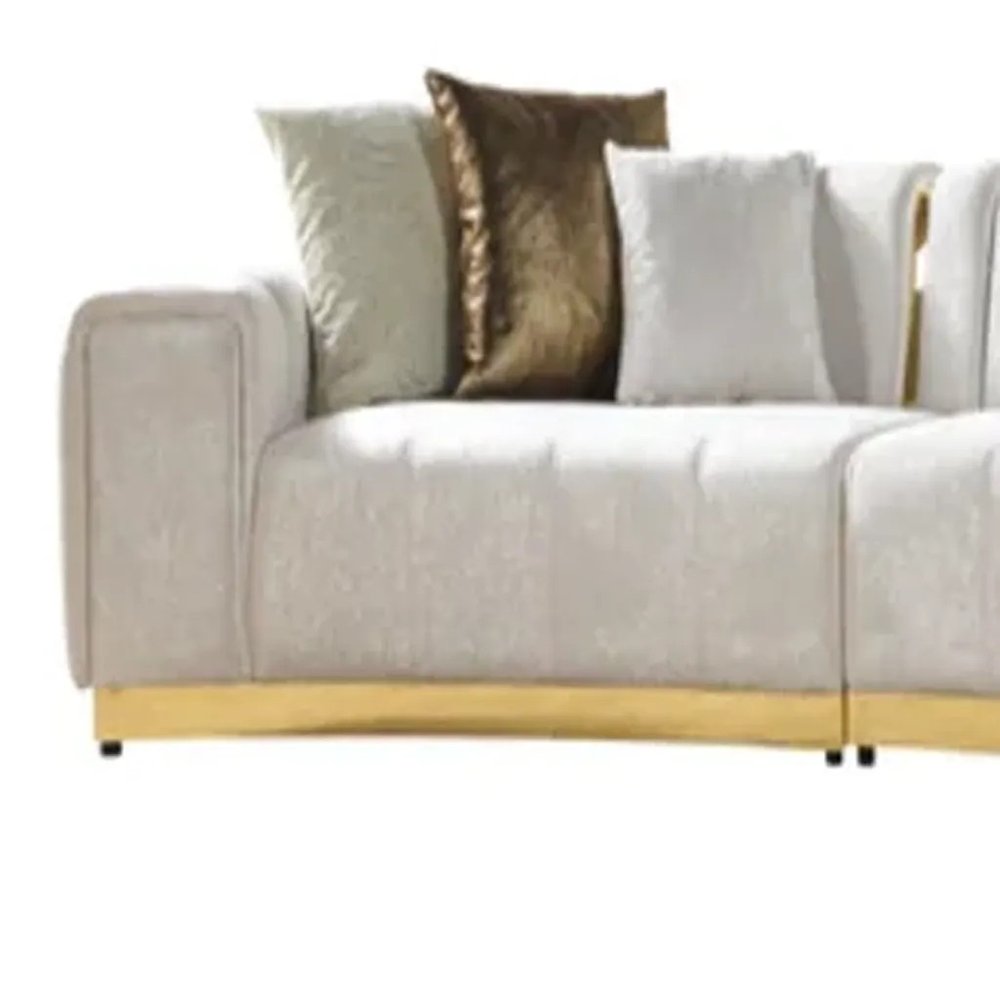 Gold And White Velvet Curved Three Piece Sectional With Toss Pillows