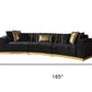 Black Velvet Curved Three Piece Sectional With Toss Pillows
