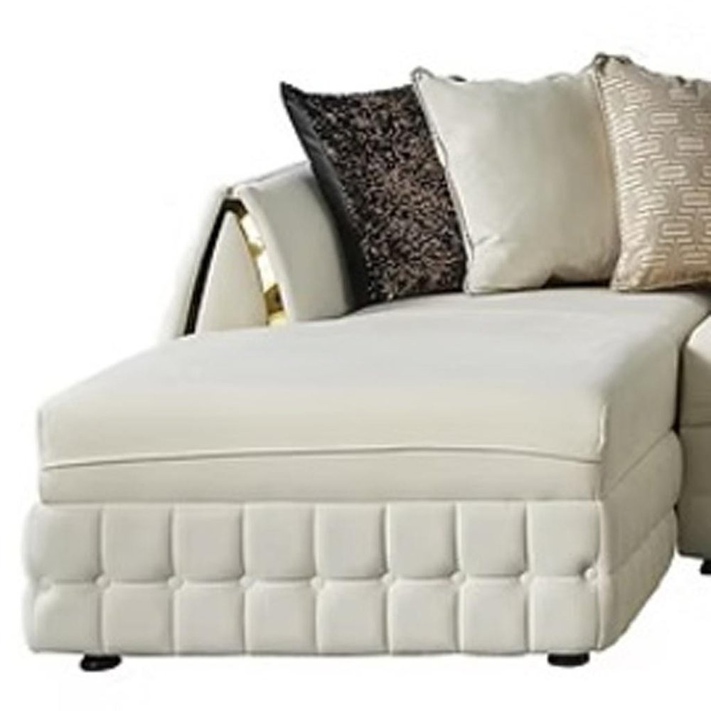 Cream Velvet U Shaped Sofa and Chaise Sectional With Toss Pillows