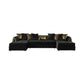 Black Velvet U Shaped Sofa and Chaise Sectional With Toss Pillows