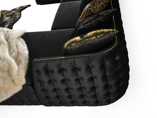Black Velvet U Shaped Sofa and Chaise Sectional With Toss Pillows