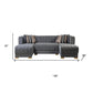 Gray Velvet U Shaped Three Piece Sofa and Chaise Sectional With Toss Pillows