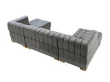 Gray Velvet U Shaped Three Piece Sofa and Chaise Sectional With Toss Pillows