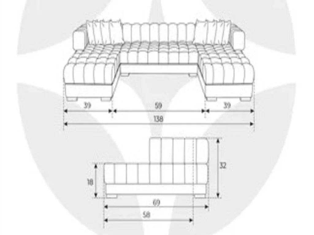 Gray Velvet U Shaped Three Piece Sofa and Chaise Sectional With Toss Pillows