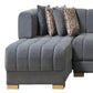 Gray Velvet U Shaped Three Piece Sofa and Chaise Sectional With Toss Pillows