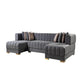 Gray Velvet U Shaped Three Piece Sofa and Chaise Sectional With Toss Pillows