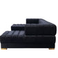 Black Velvet U Shaped Three Piece Sofa and Chaise Sectional With Toss Pillows