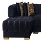 Black Velvet U Shaped Three Piece Sofa and Chaise Sectional With Toss Pillows