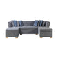 Gray Velvet U Shaped Three Piece Sofa and Chaise Sectional With Toss Pillows