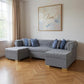 Gray Velvet U Shaped Three Piece Sofa and Chaise Sectional With Toss Pillows
